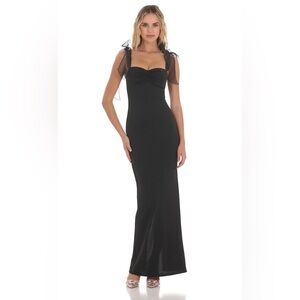Shoulder Ties Maxi Dress in Black- Lucy in the Sky